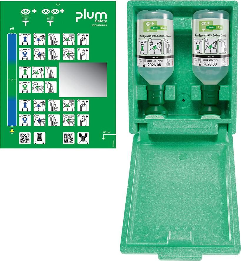Augenspülstation, inkl. 2Fl.500 ml,Wandbox,Spiegel40