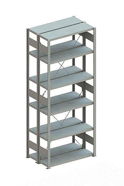 Doppel-Steckregal CLIP B1000xT2x300xH2500 mm Grundfeld 2x6 Böden RAL7035 Fachlast 150kg