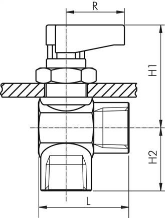Messing-Mini-Winkelkugelhahn, G 1/8", PN 20, Schalttafelm.