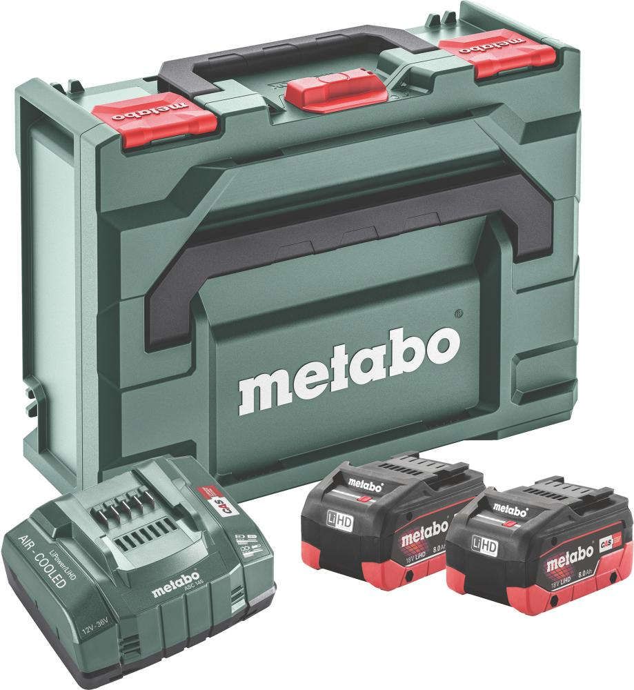 Akku-Starter Set LiHD 18,0 V 2 x 8,0 Ah Metabo Ladegerät ASC 145 metaBOX