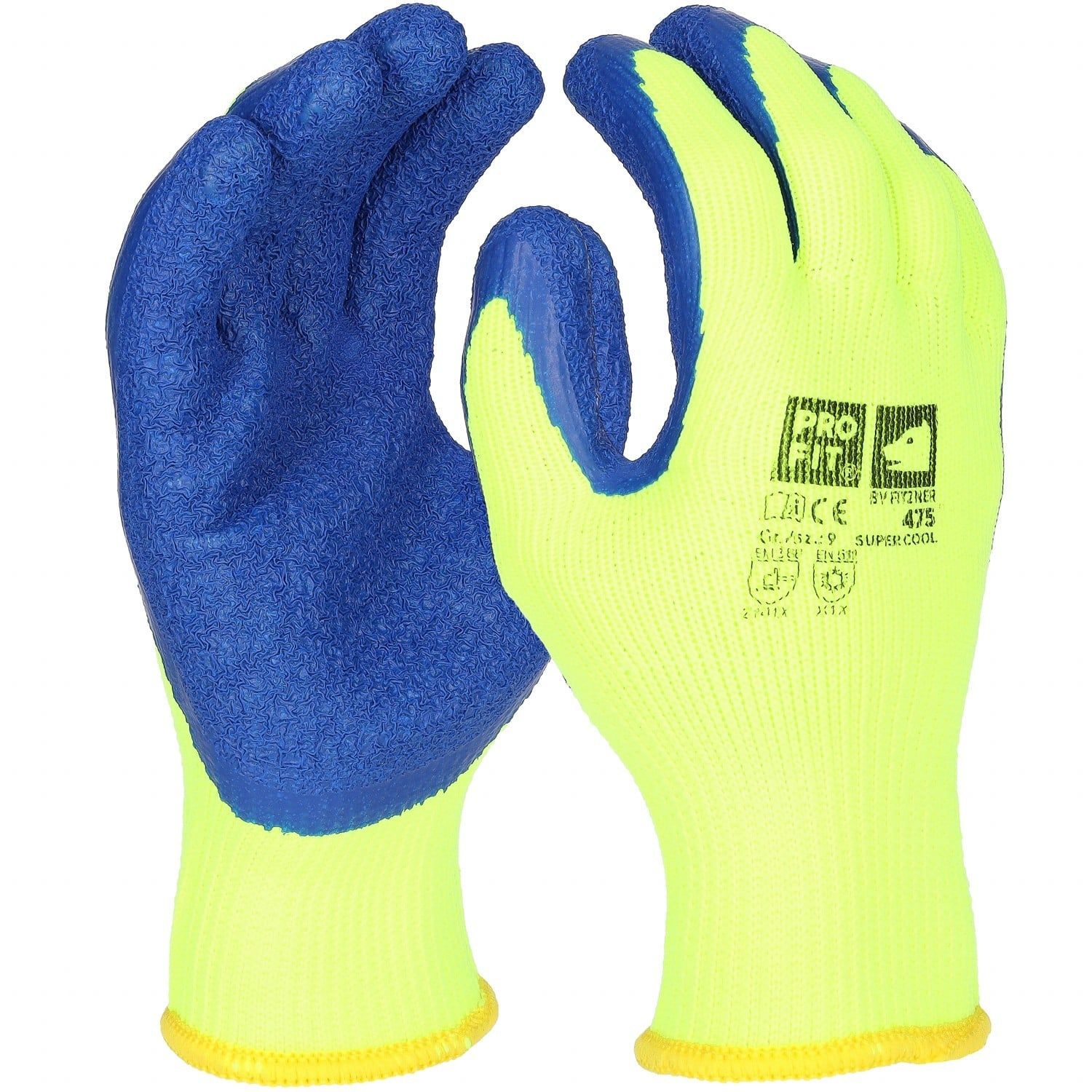 Winter Arbeitshandschuhe "Super Cool",Latex, gelb/blau 10