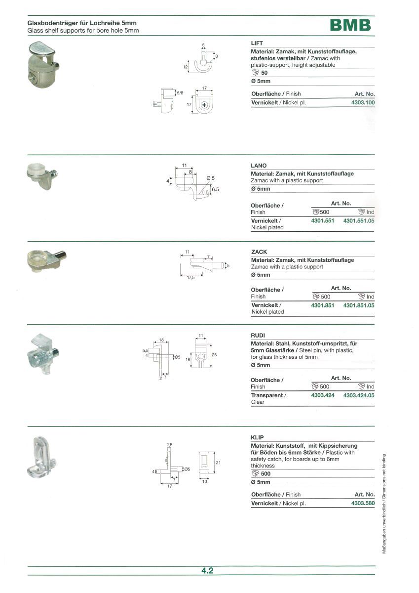 Topform Glasbodenträger mit 2 Zapfen