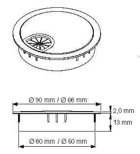 Kabeldurchlass D: 80mm weiss(RAL9016), Zamak