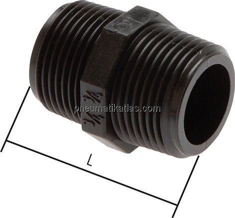 Doppelnippel G 3/8"-G 3/8", Polypropylen