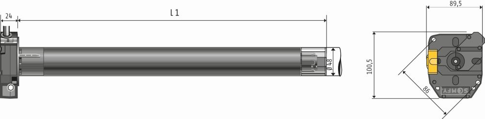 Rohrmotor LT 50 Mariner 40/17 NHK-Kompakt, SW 70 ESM Kabel 1 m schwarz