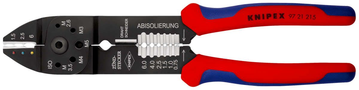 KNIPEX 97 21 215 Crimpzange mit Mehrkomponenten-Hüllen schwarz lackiert 230 mm