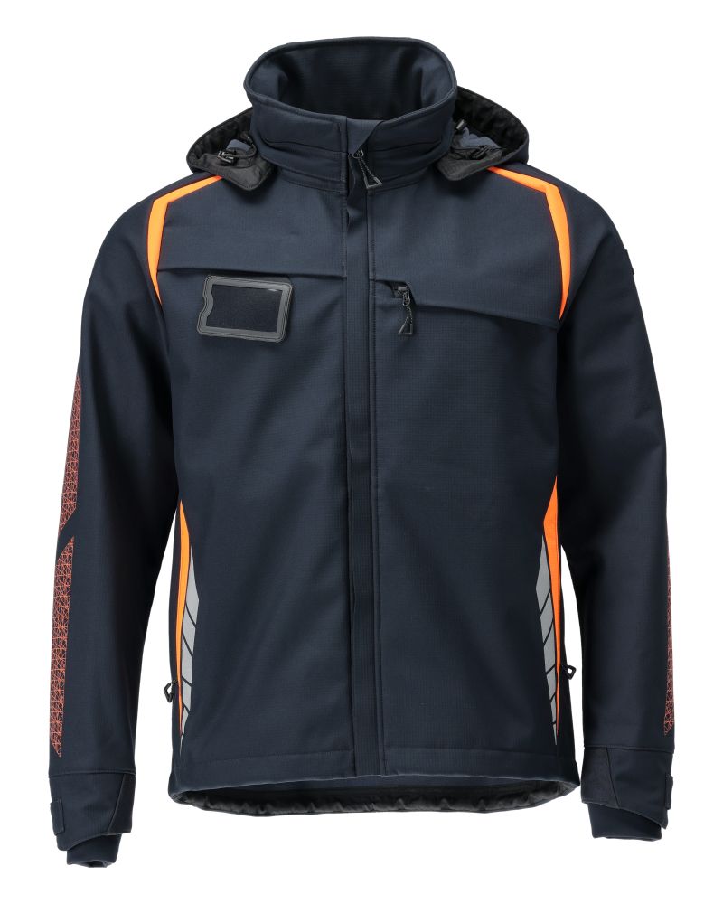 Softshell Jacke mit Kapuze Schwarzblau/Hi-vis Orange, 2XL