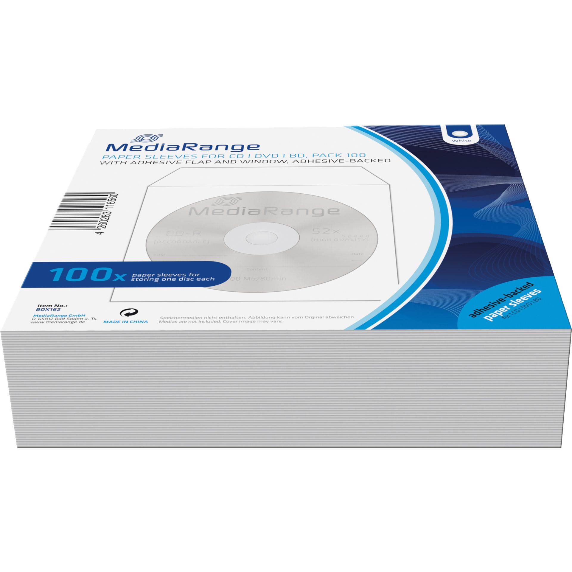 Media Range CD/DVD Hülle  mF sk Papier ws 100St