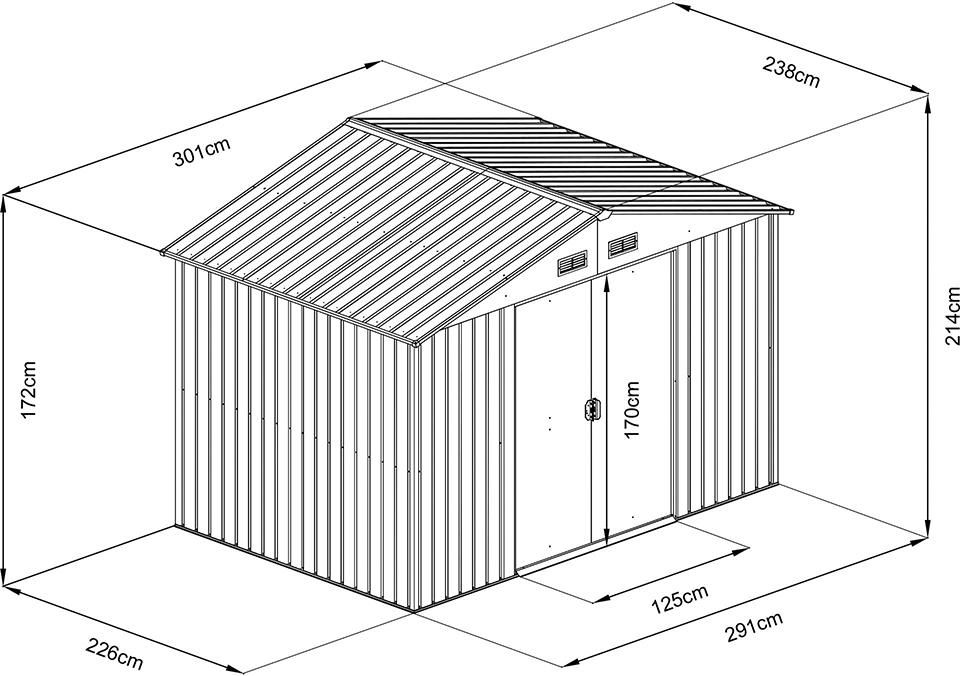 Gartengerätehausm.Satteldach238 x 301 x 214 cm haffungsartikel