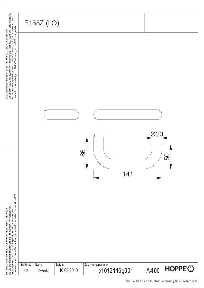 Hoppe/Lochteil Paris E138Z/8mm Er