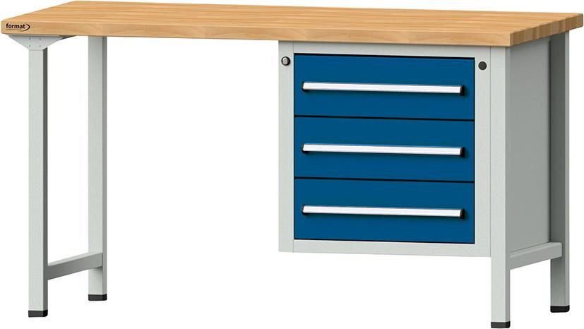 Format Kombi-Werkbank B1500xT700xH840mm RAL 7035/5010 BMP: 40 mm 3 Schubladen