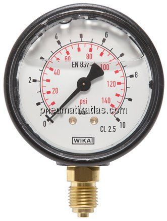 Glycerin-Manometer senkrecht (KU/Ms), 63mm, -1 bis 0 bar