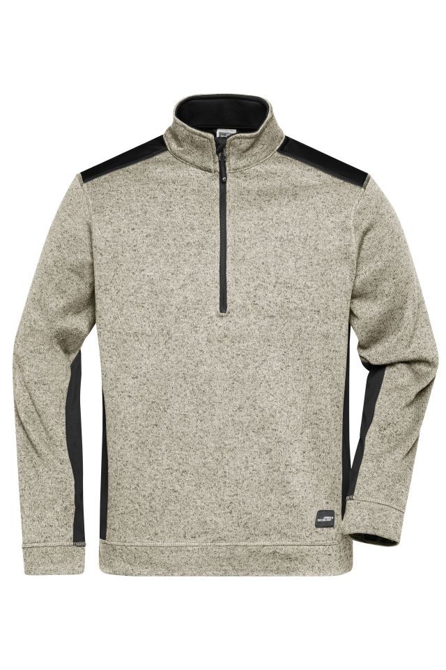 Men's Knitted Workwear Fleece Half-Zip - STRONG - Pflegeleichter Strickfleece Troyer im Materialmix grau/schwarz, Gr. L