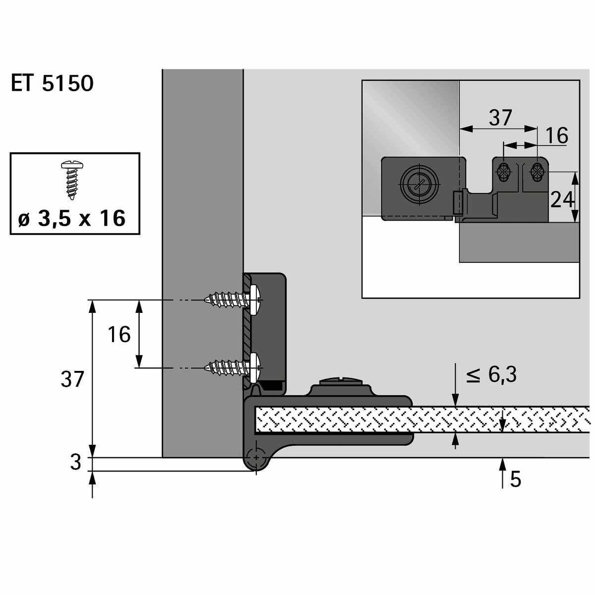 Glastürscharnier Et 5150 Ni