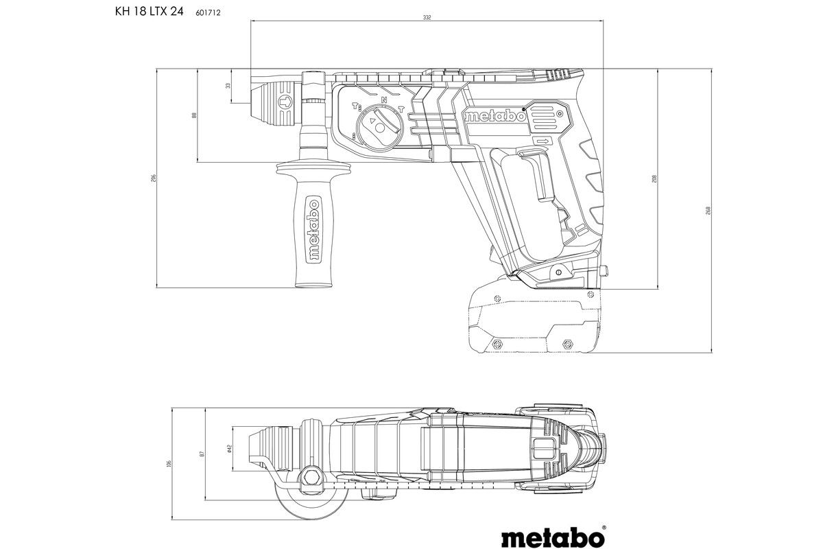 Akku-Kombihammer solo KH 18 LTX 24 Metabo ohne Akku ohne Ladegerät metaBOX