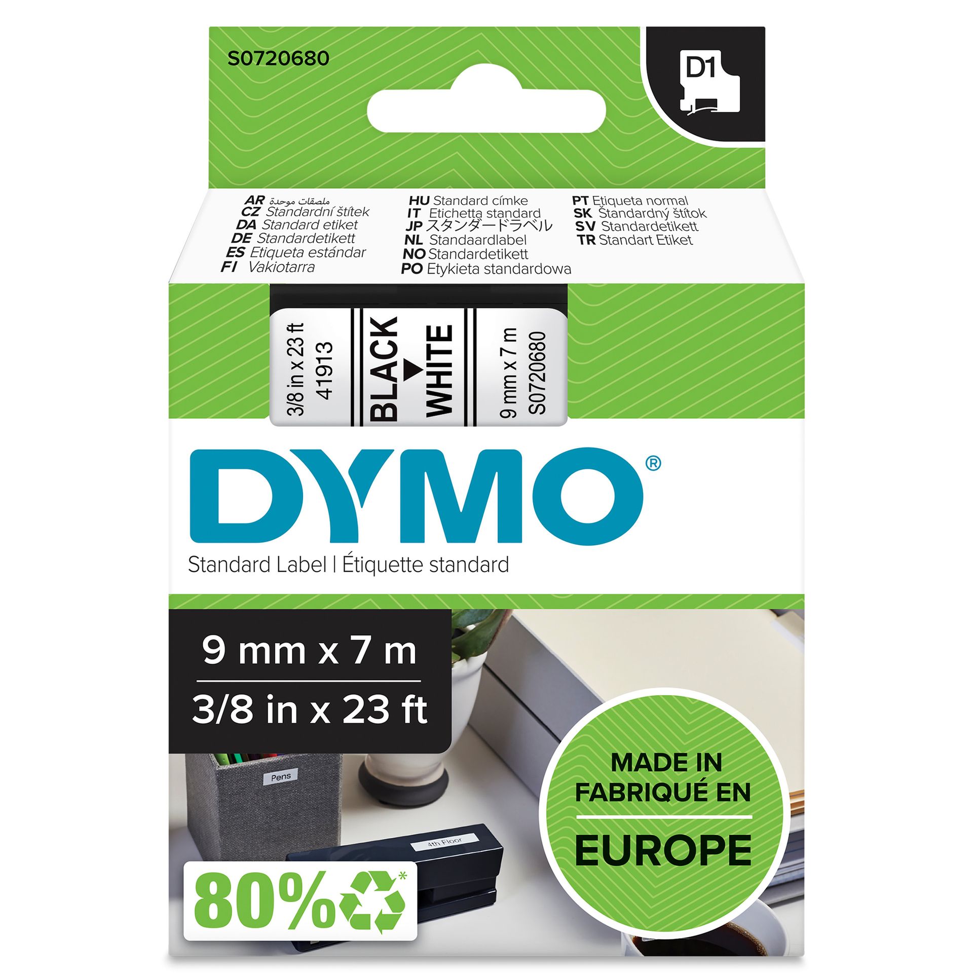 Schriftbandkassette D1 9mmx7m schwarz auf weiß