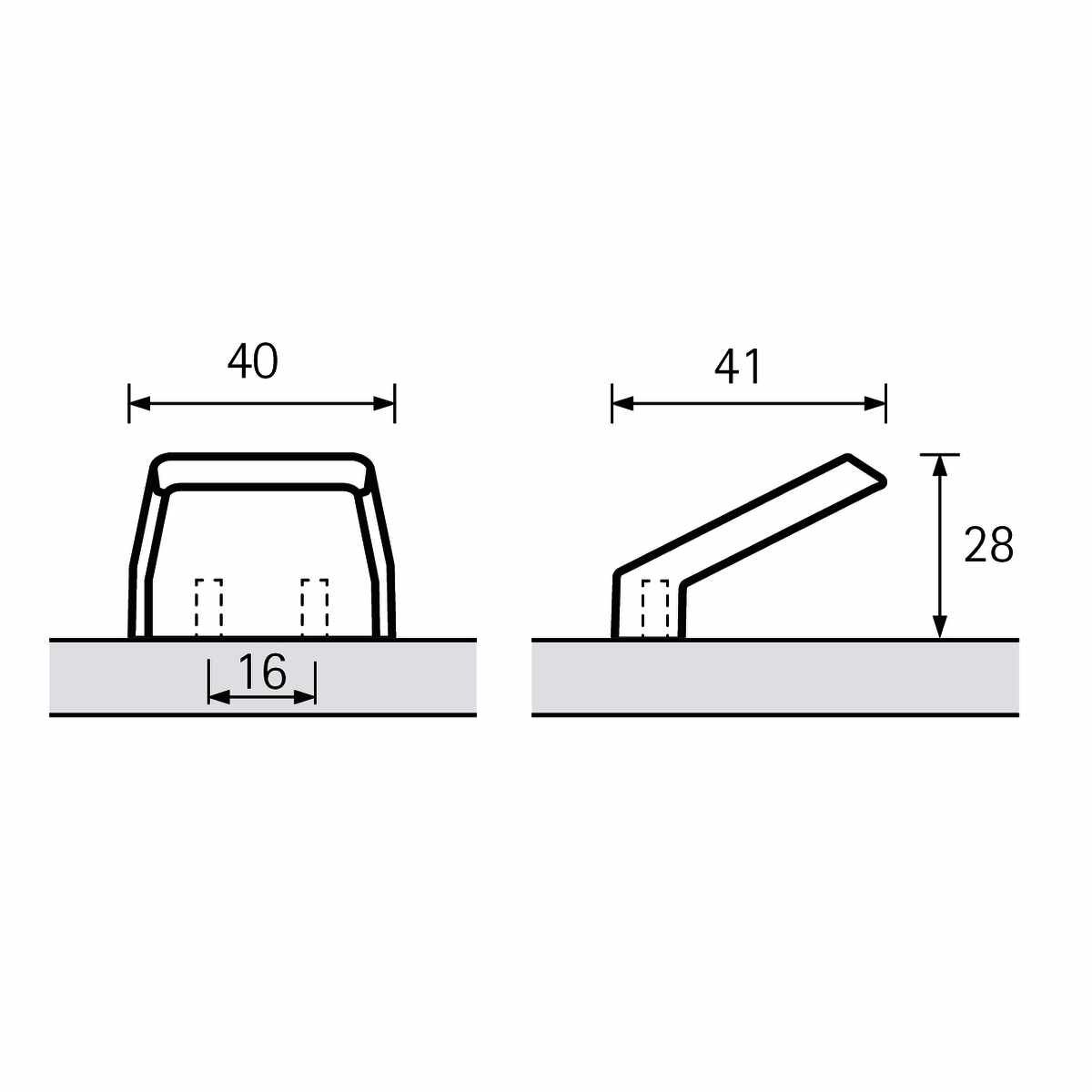 Knopf Milo, Bohrabstand 16, L 40 mm, B 41 mm, H 28