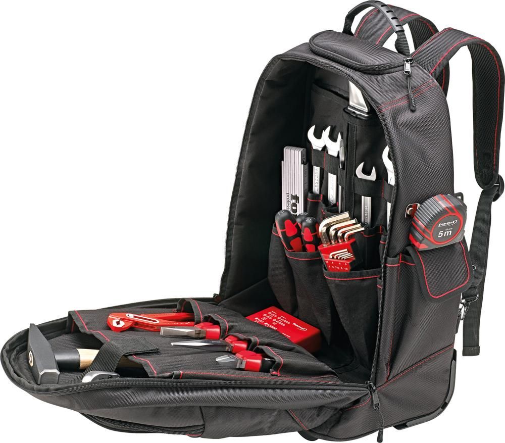 Werkzeugrucksack mit Rollen und Teleskopgriff 350x210x490mm Nylon FORMAT