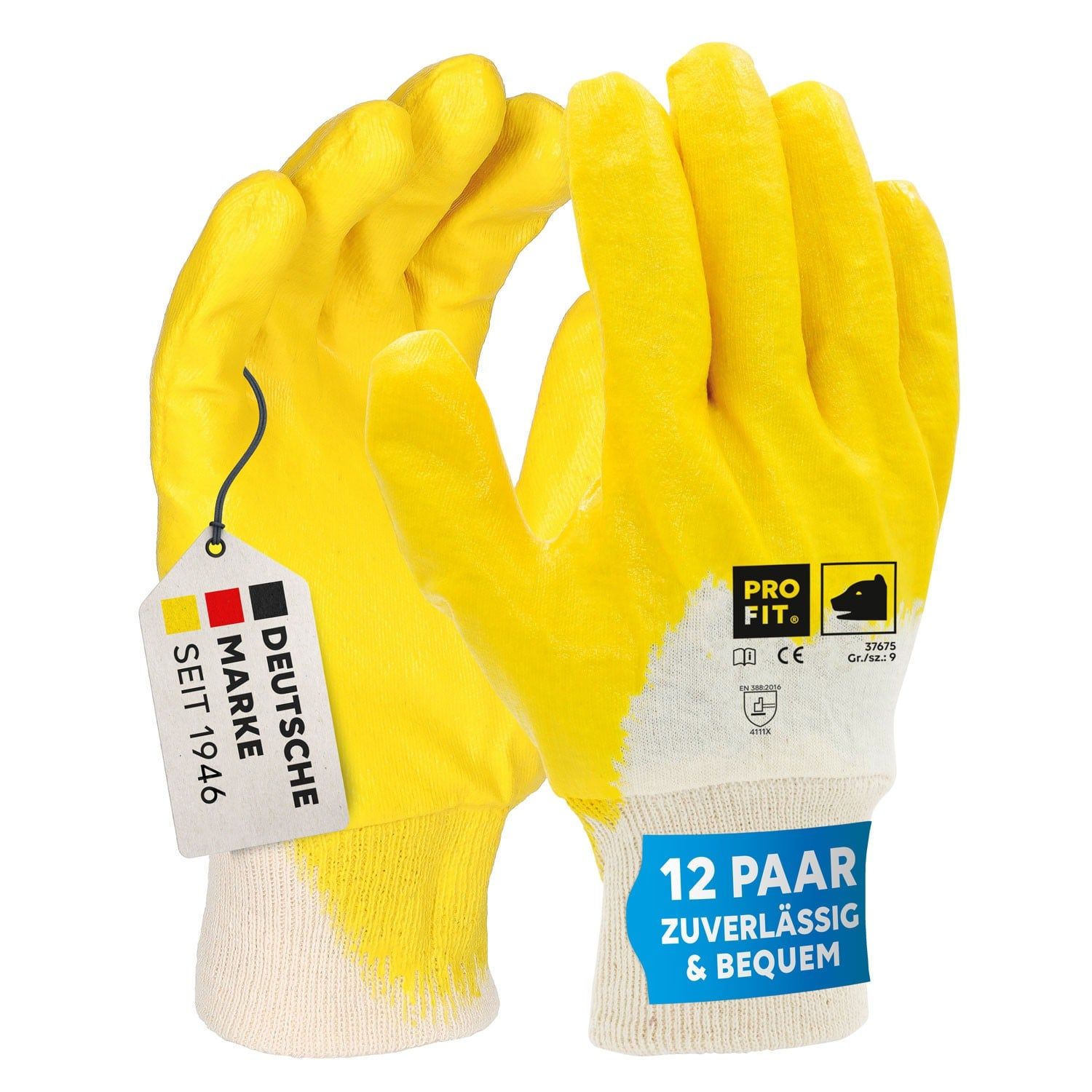 Nitril Handschuhe, "Mega lite",gelb, 3/4 getaucht, Strickbund 7