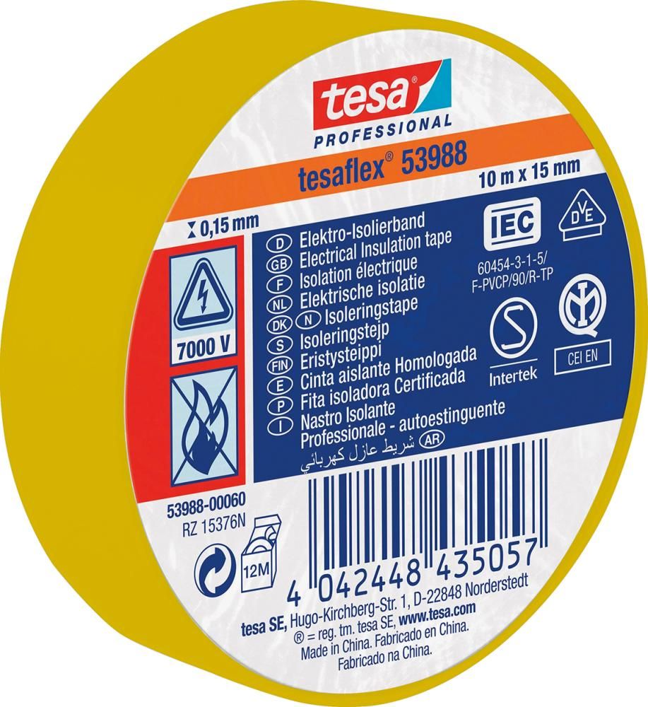 tesaflex 53988 20m x 19mm, gelb Isolierband