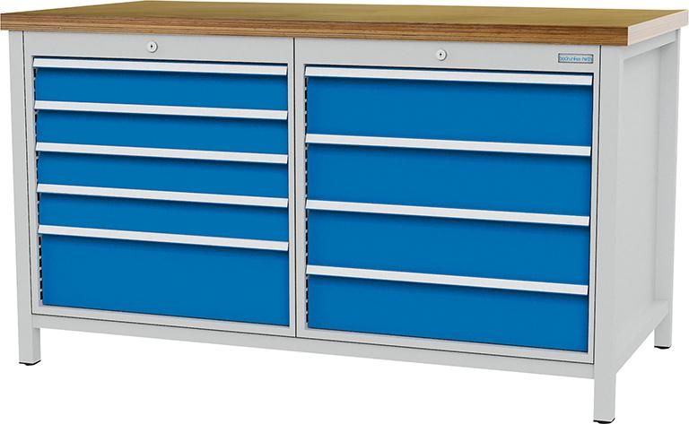 Kastenwerkbank buche MP 9 Schubladen 7035/5012 Traglast 1000kg B1500xT750xH859mm