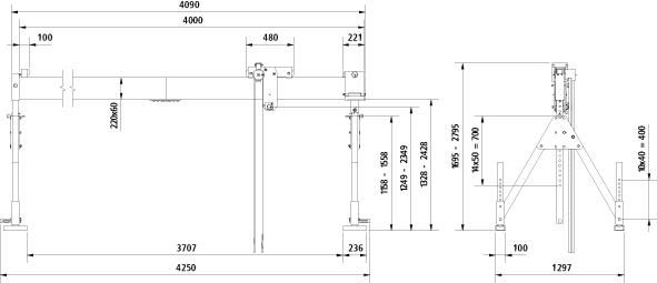 Aluportalkran stationär H2786-4336 mm 2000 kg TL 4000 mm Alu-Doppel-Träger