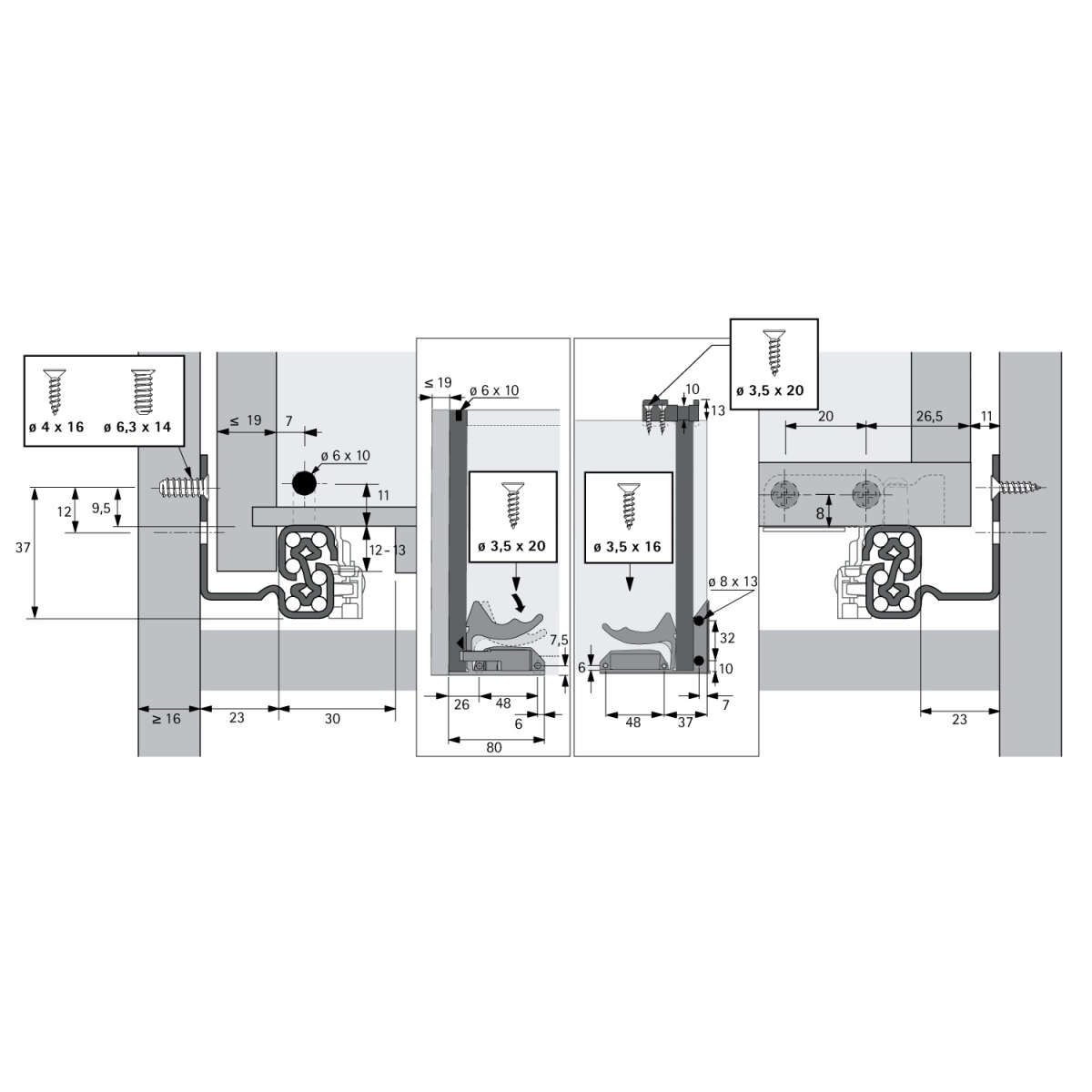 Quadro V6 mit Push to open, 300 mm, links und rech