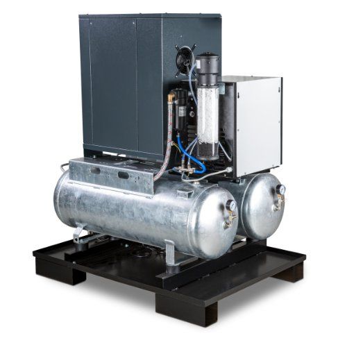 Druckluft-Zentrale mit 2x100 l Behälter, Kältetrockner, automatischem Kondensatableiter, Vorfilter und Kondensataufbereiter zur Ölwasser-Trennung Airc