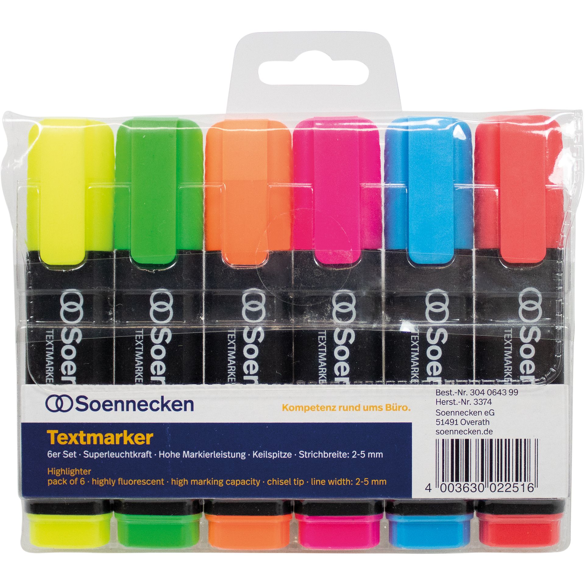 Textmarker sortiert 6 St./Pack.
