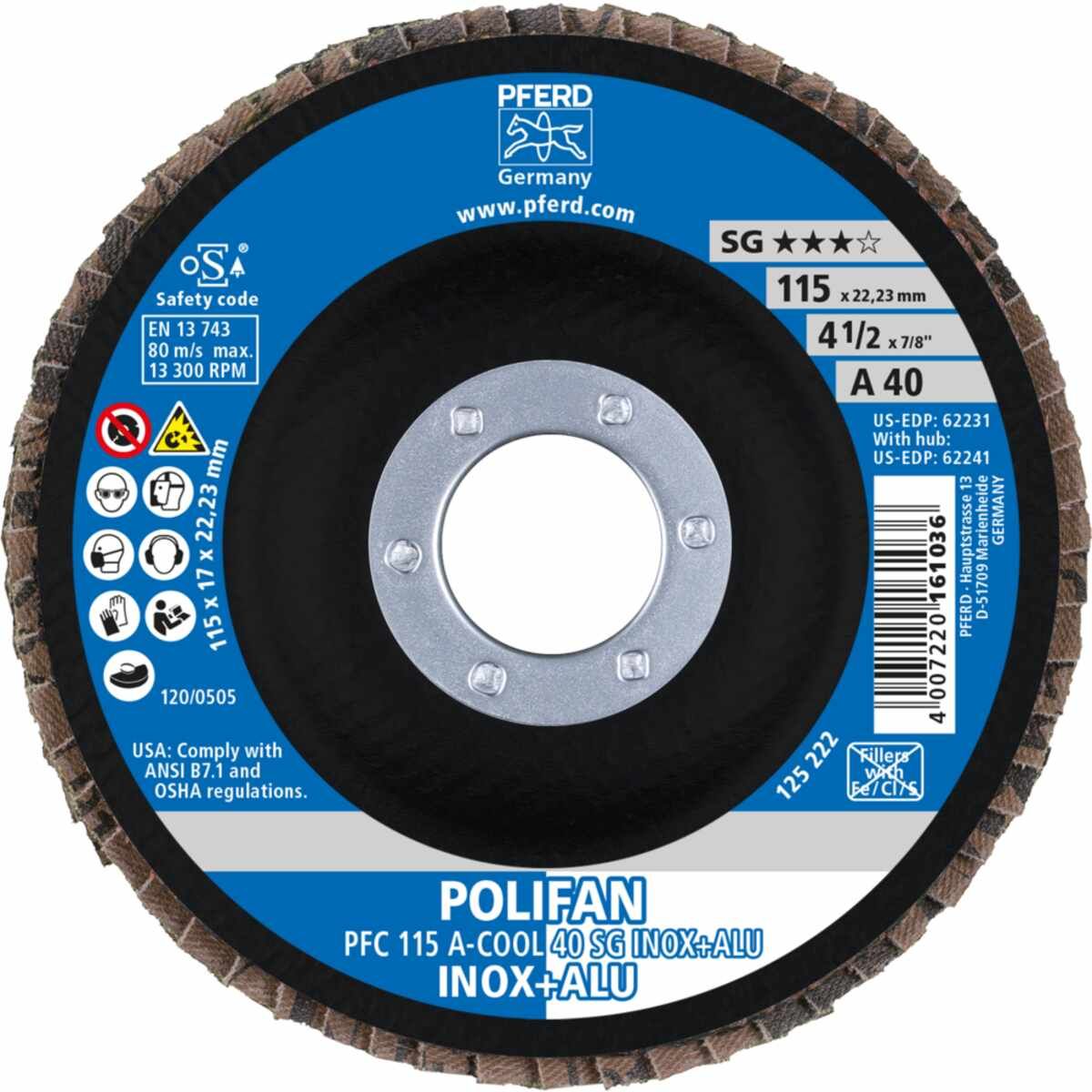 PFERD POLIFAN-Fächerscheiben PFC 115 A-COOL 40 SG INOX+ALU