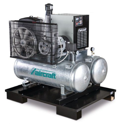 Stationärer Kolbenkompressor mit 2x 100 Liter-Druckluftbehältern, Kältetrockner, Feinfilter, Kondensatableiter- und aufbereiter Aircraft AIRPROFI DUO