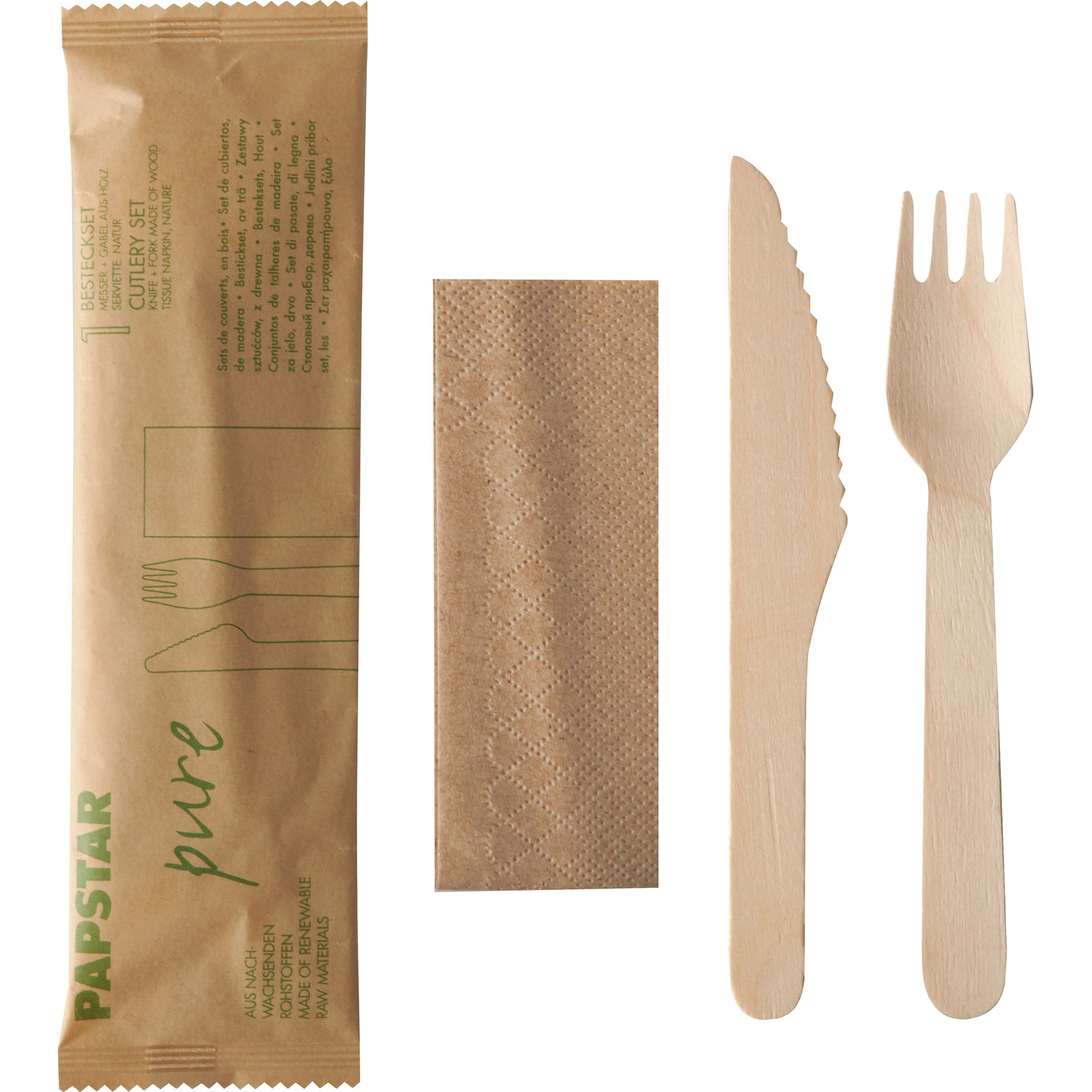 Besteckset pure Holz Papierbeutel 50 St./Pack.