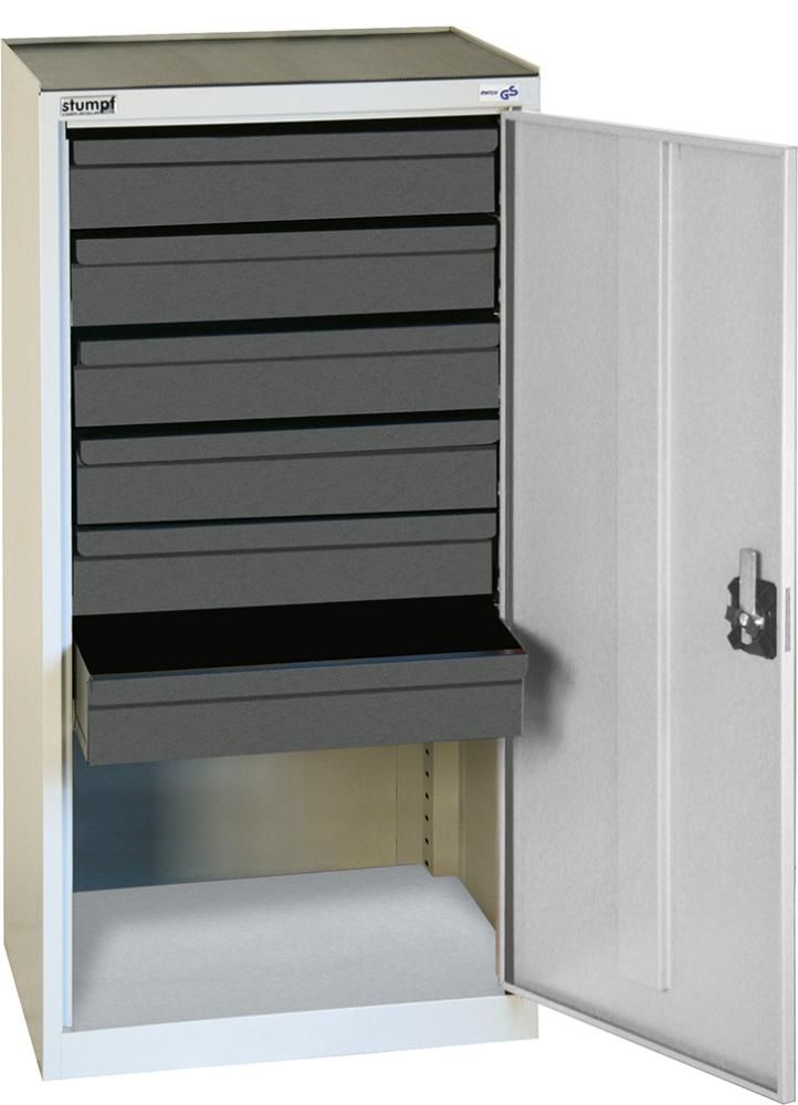Beistellschrank B500xT500xH1000 mm RAL7035 6 Schubladen stumpf