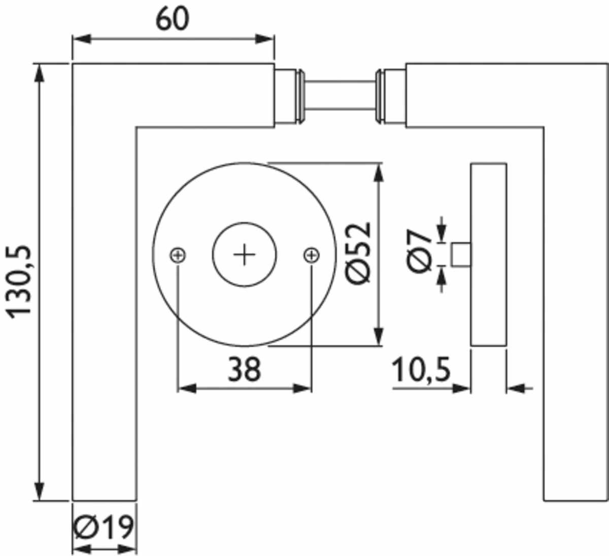 ZT-Drückerpaar 1892 BASIC 02 / 19 mm - mit Rosetten 2036 ST - ohne Schlüsselrosetten - mit Rückholfeder, Türstärke 38 - 42 mm