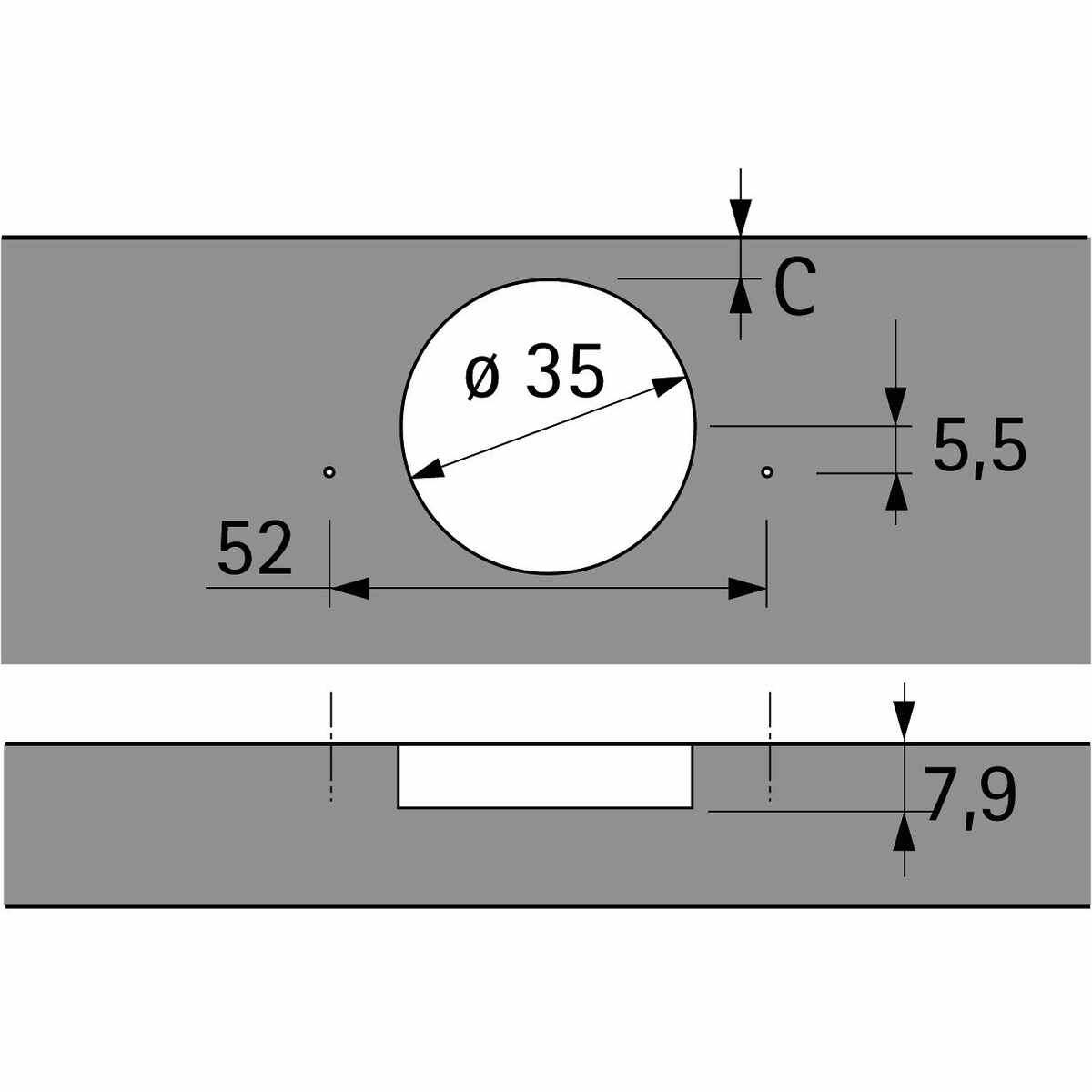 Topfband Sensys 8646i, Basis -4 mm, TH 52,anschr.