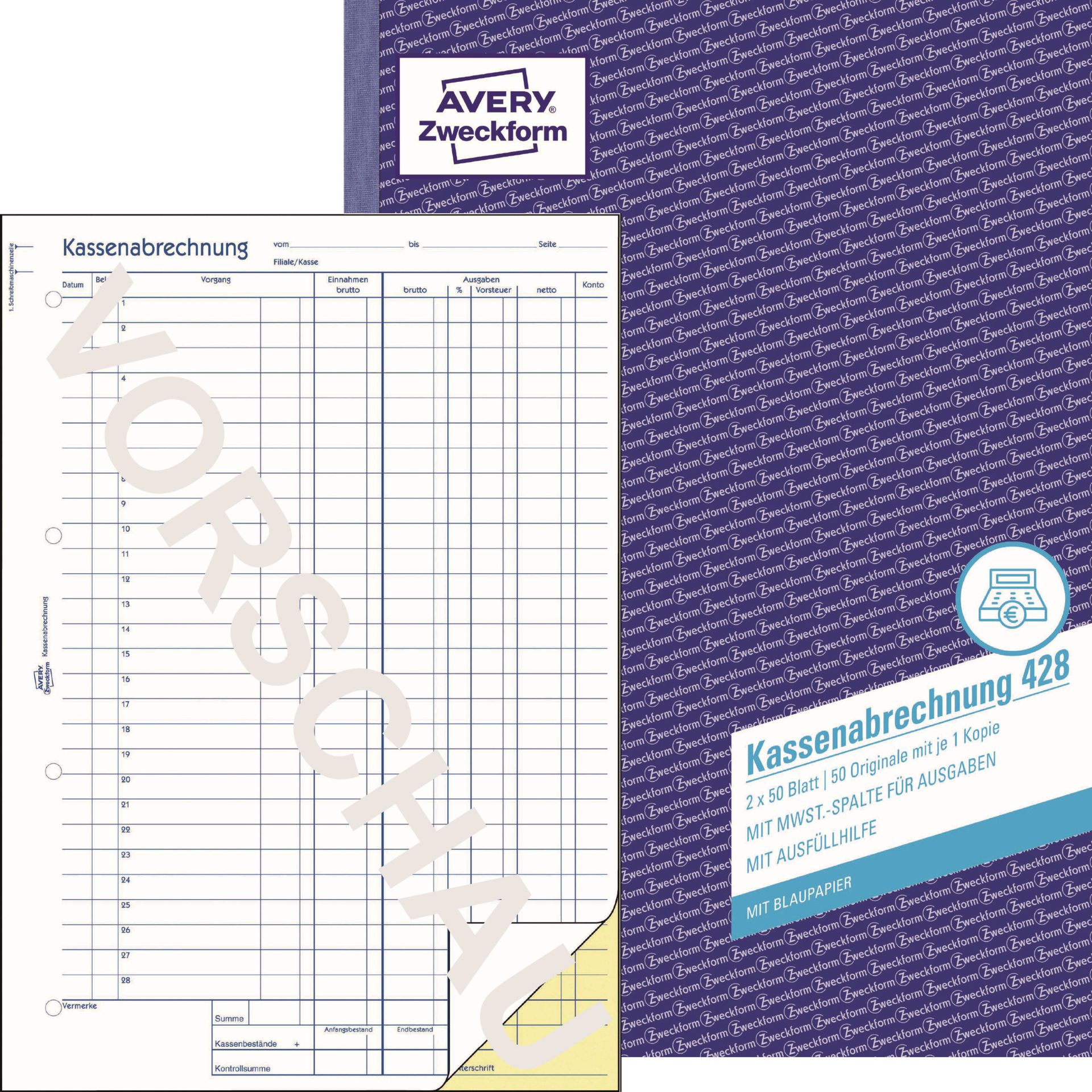 Kassenabrechnung DIN A4 2x50Blatt