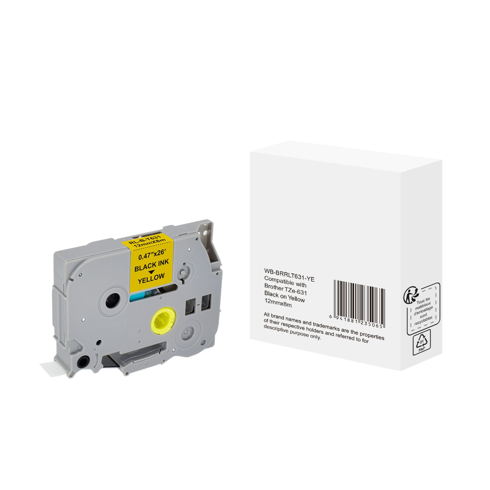 Schriftband wie Brother TZe-631 12mmx8m sw auf ge