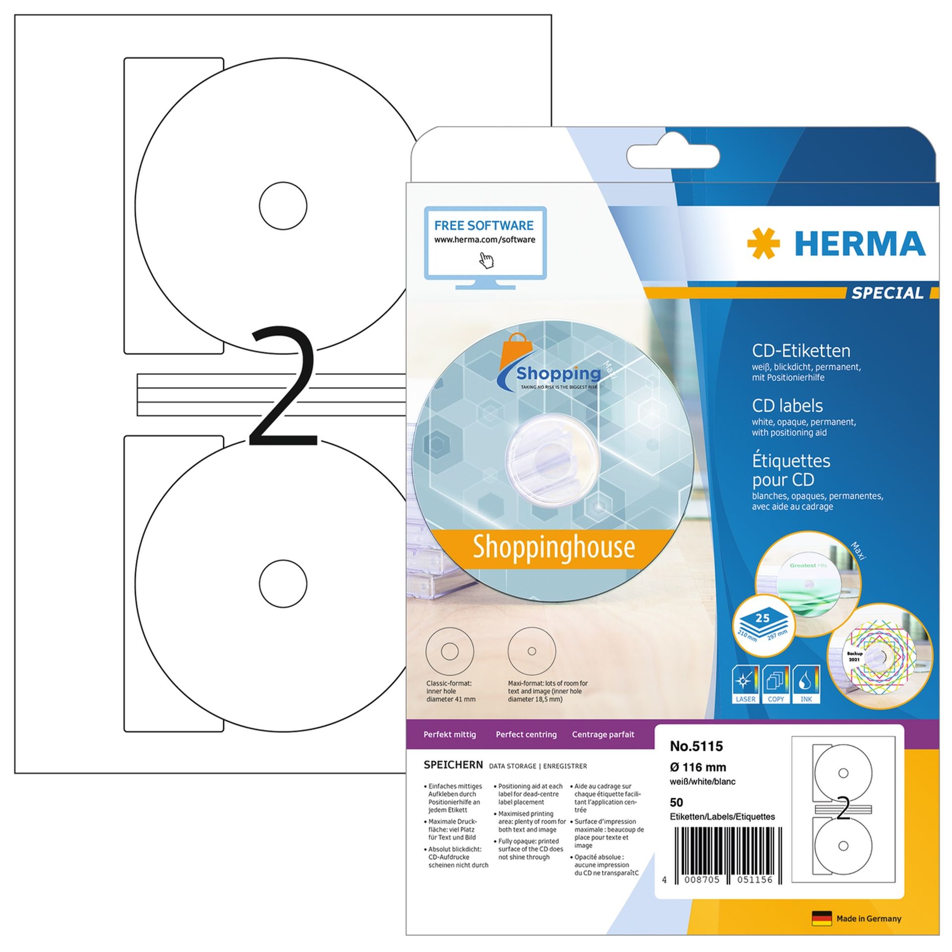 CD/DVD Etikett 116mm Maxi weiß 50 St./Pack.