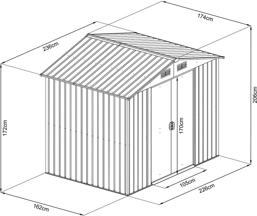 Gartengerätehausm.Satteldach236 x 174 x 206 cm haffungsartikel