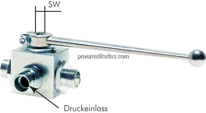 Hochdruck-3-Wege Kugelhahn, L-Bohrung, 6 L (M12x1,5), 0 bis 315bar