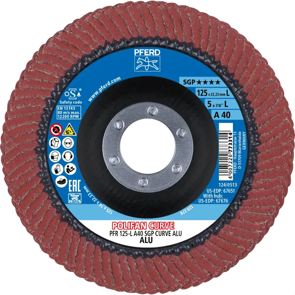 PFERD POLIFAN CURVE Fächerscheibe PFR 125x22,23mm Breite L A40