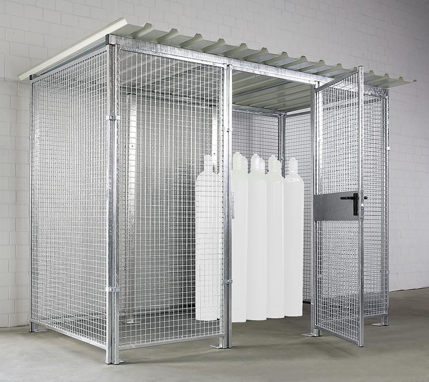 Gasflaschenlagerbox B2100xT1000xH2300 mm einflügelige Tür feuerverzinkt mit Dach