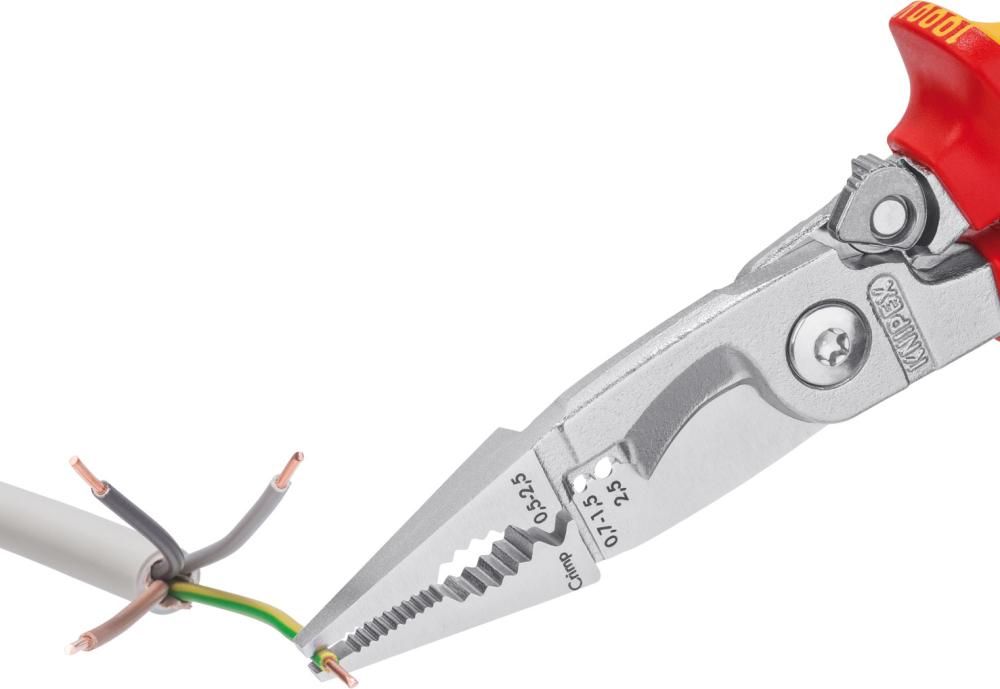 Elektroinstallationszangeverchromt VDE mit 2-Komponenten-Griffen 200mm KNIPEX