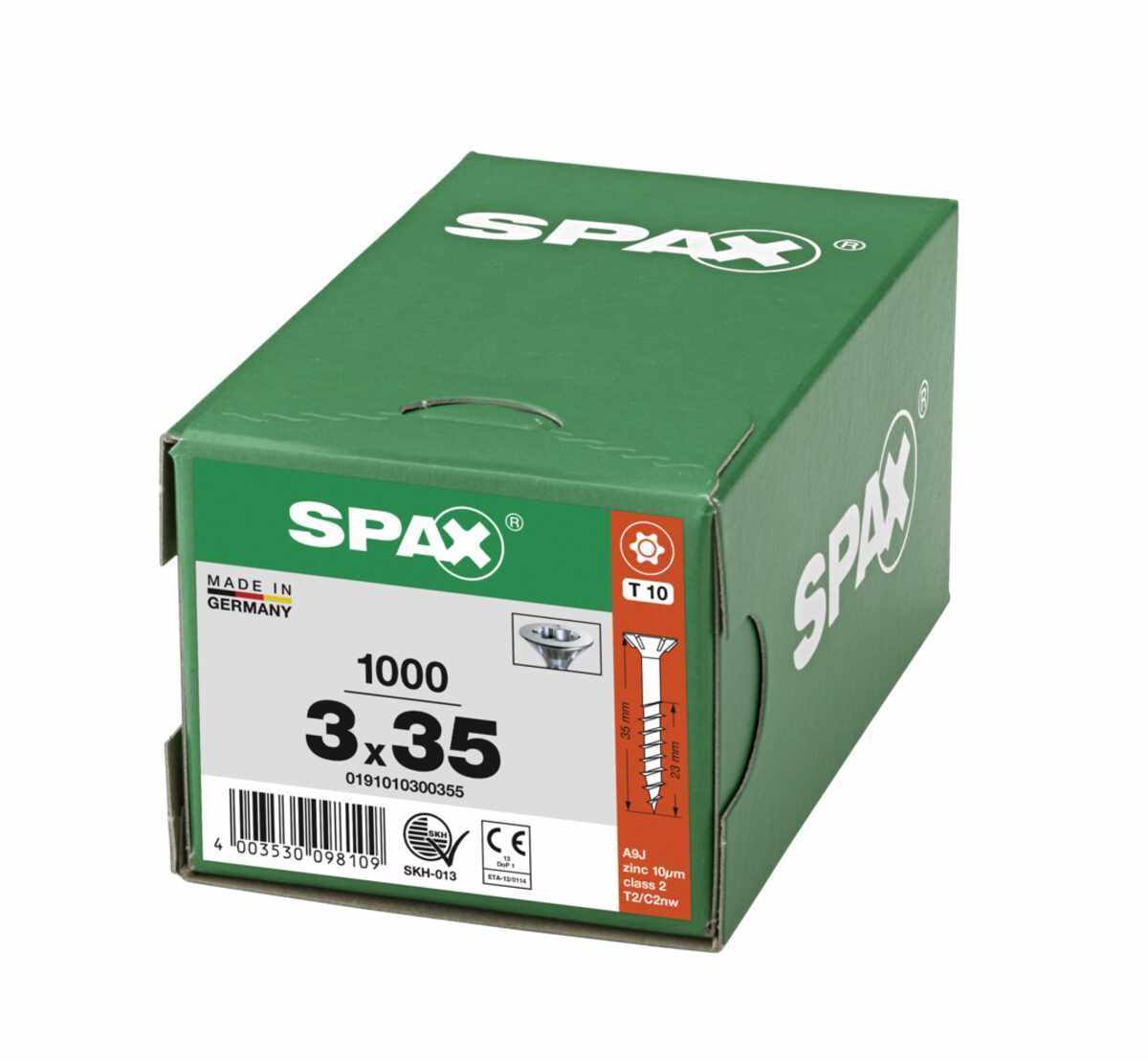 SPAX Universalschraube, 3 x 35 mm, 1000 Stück, Teilgewinde, Senkkopf, T-STAR plus T10, S-Spitze, WIROX - 0191010300355