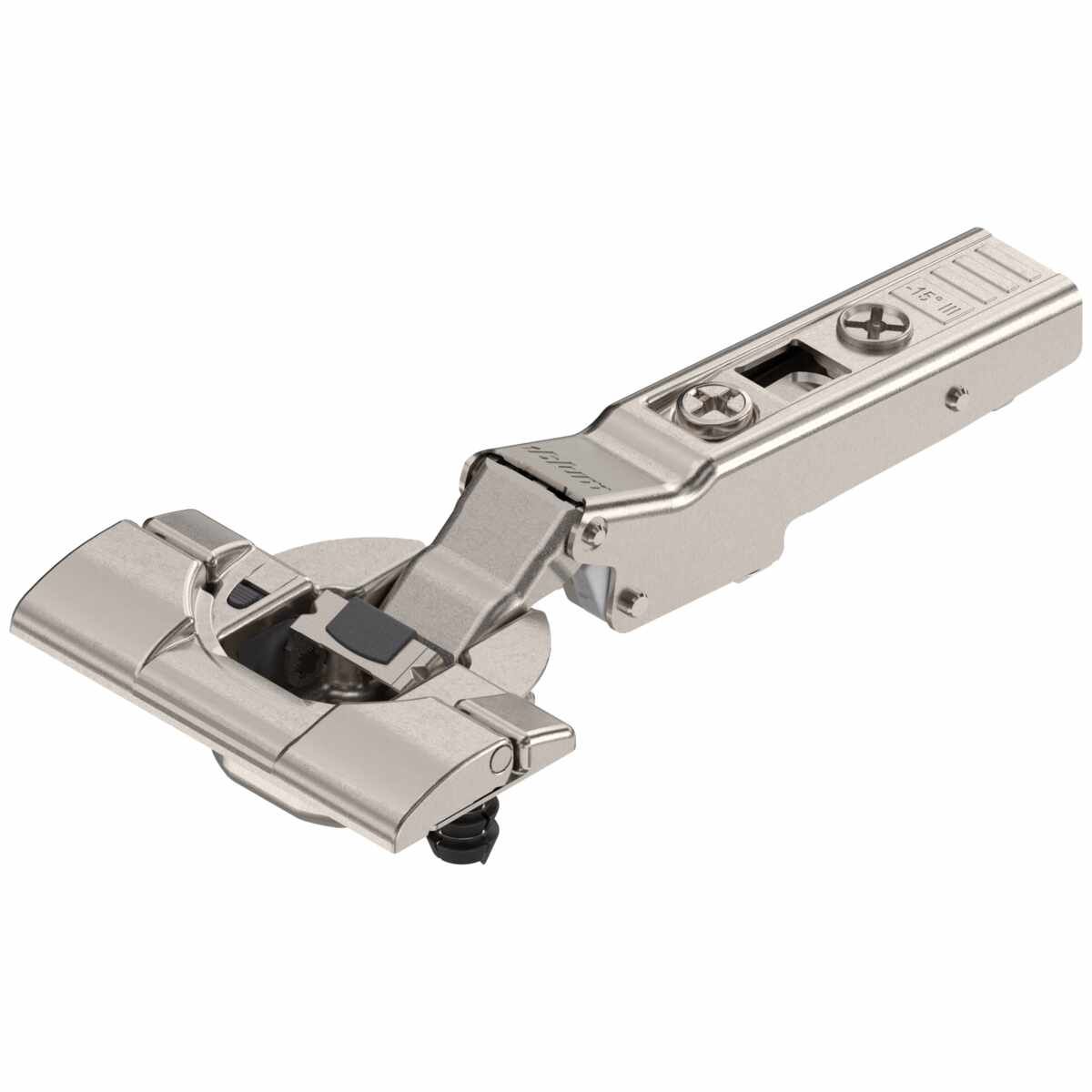CLIP top BLUMOTION Winkelscharnier -15° III，max. aufschl., Topf: werkzeuglos mit INSERTA, vernickelt