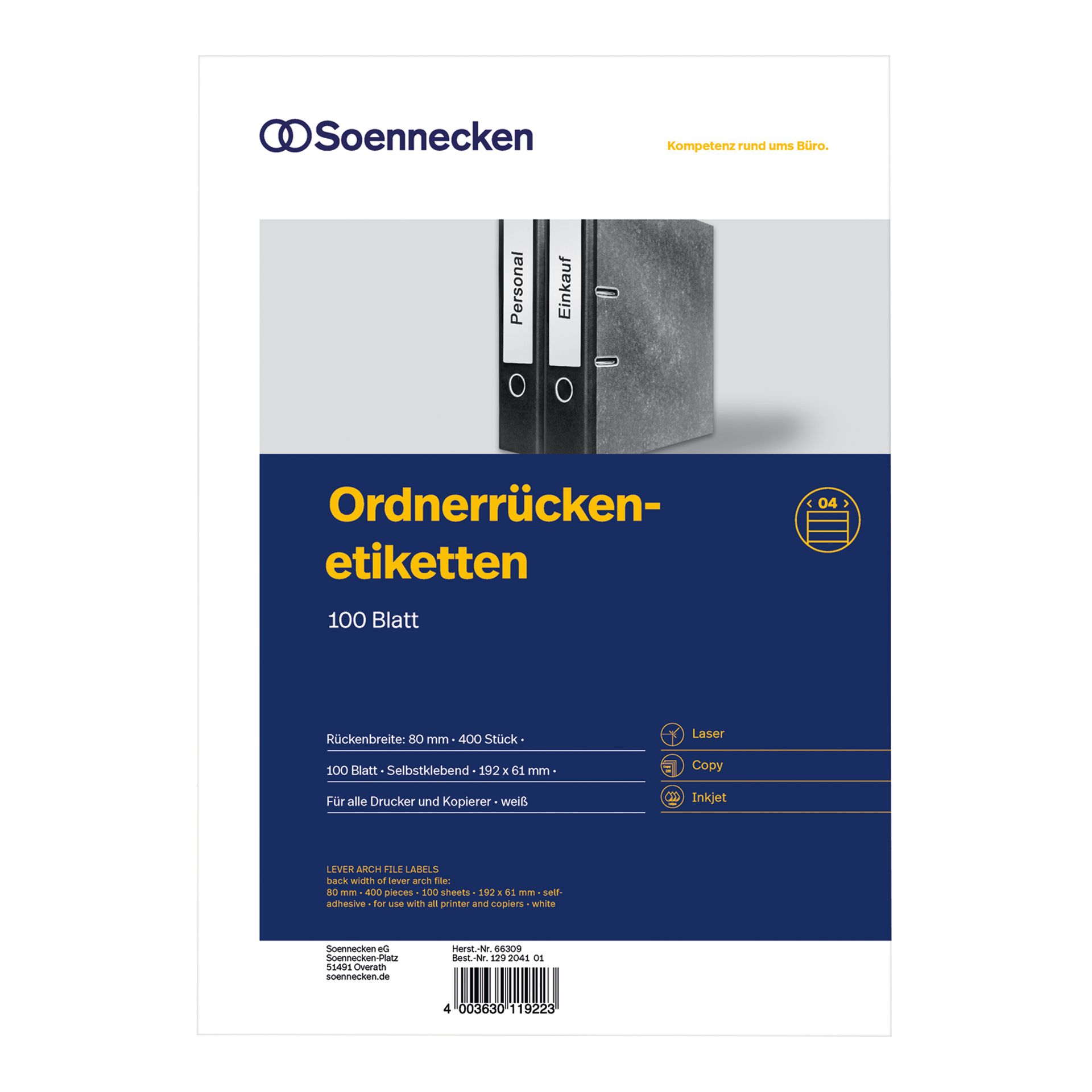 Ordneretikett breit/kurz sk weiß 400 St./Pack.