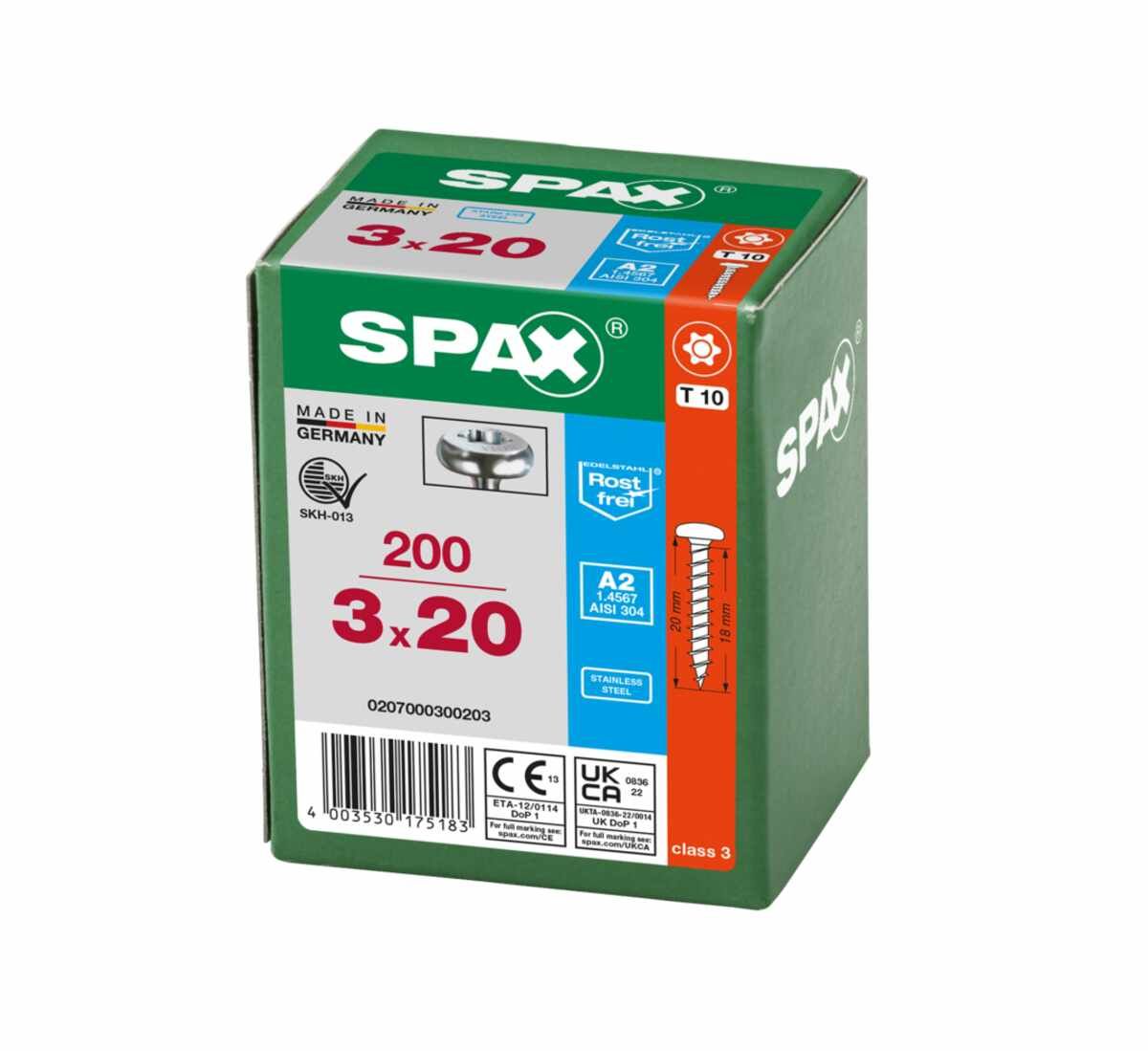 Spax Schr. P.Head Torx/A2 3,0X20 Vpe200