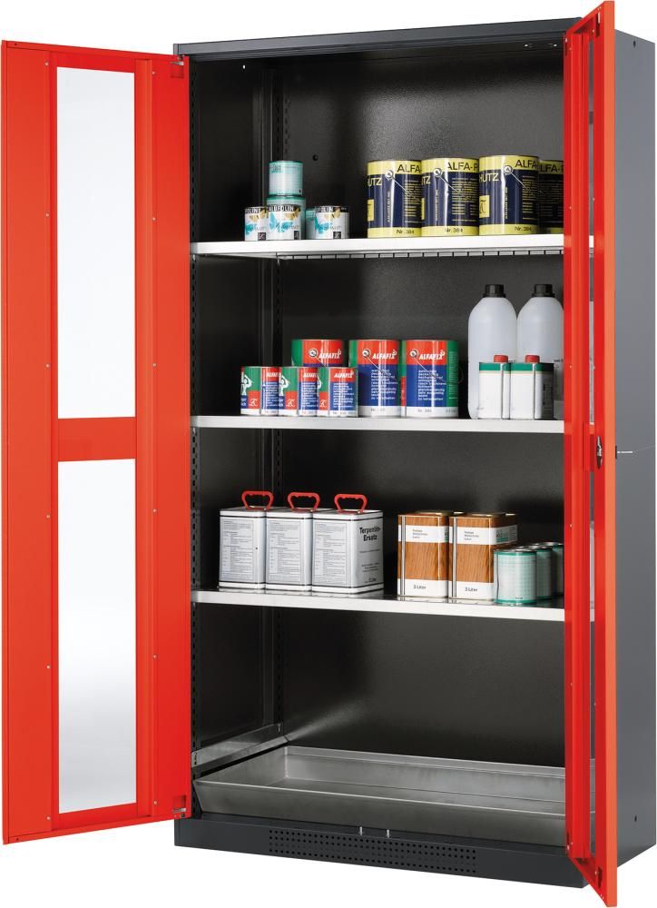 Chemikalienschrank rot 1950 x 1055 x 520 Glas