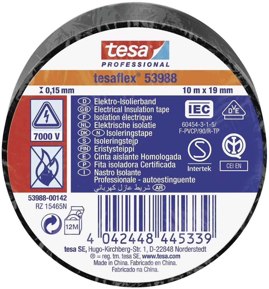 tesaflex 53988 10m x 19mm, schwarz Isolierband
