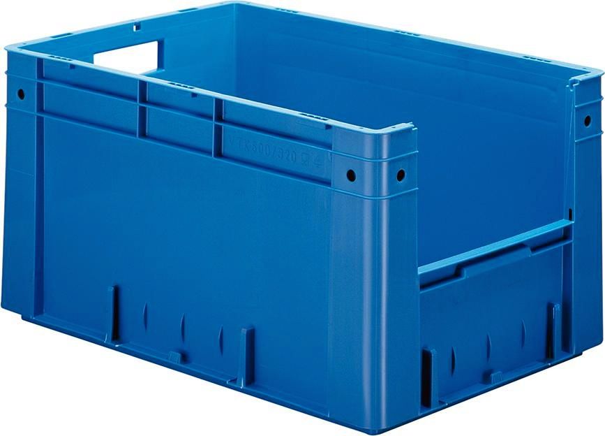 Sichtlagerkasten blau B400xT600xH320 mm Auflast 600kg, VE 2 Stk. mit Griffloch LA-KA-PE